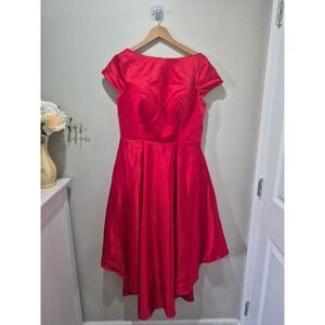 Chiclody Red Satin High Low Cocktail Dress Cap Sleeve Size 14